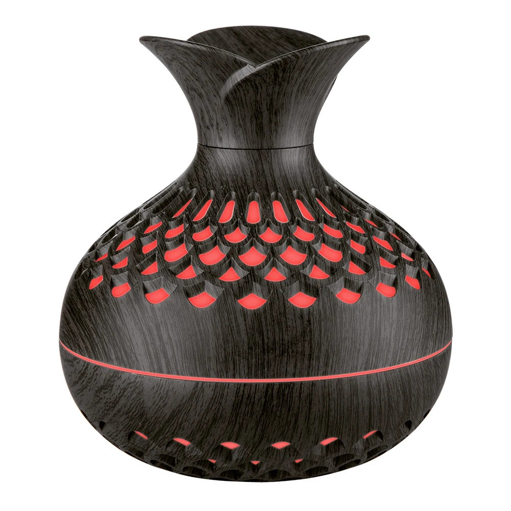 300ML Wood Grain Flower Humidifier Silent Aromatherapy Diffuser USB Rechargeable Mini Air Humidifier with Colorful Night Light