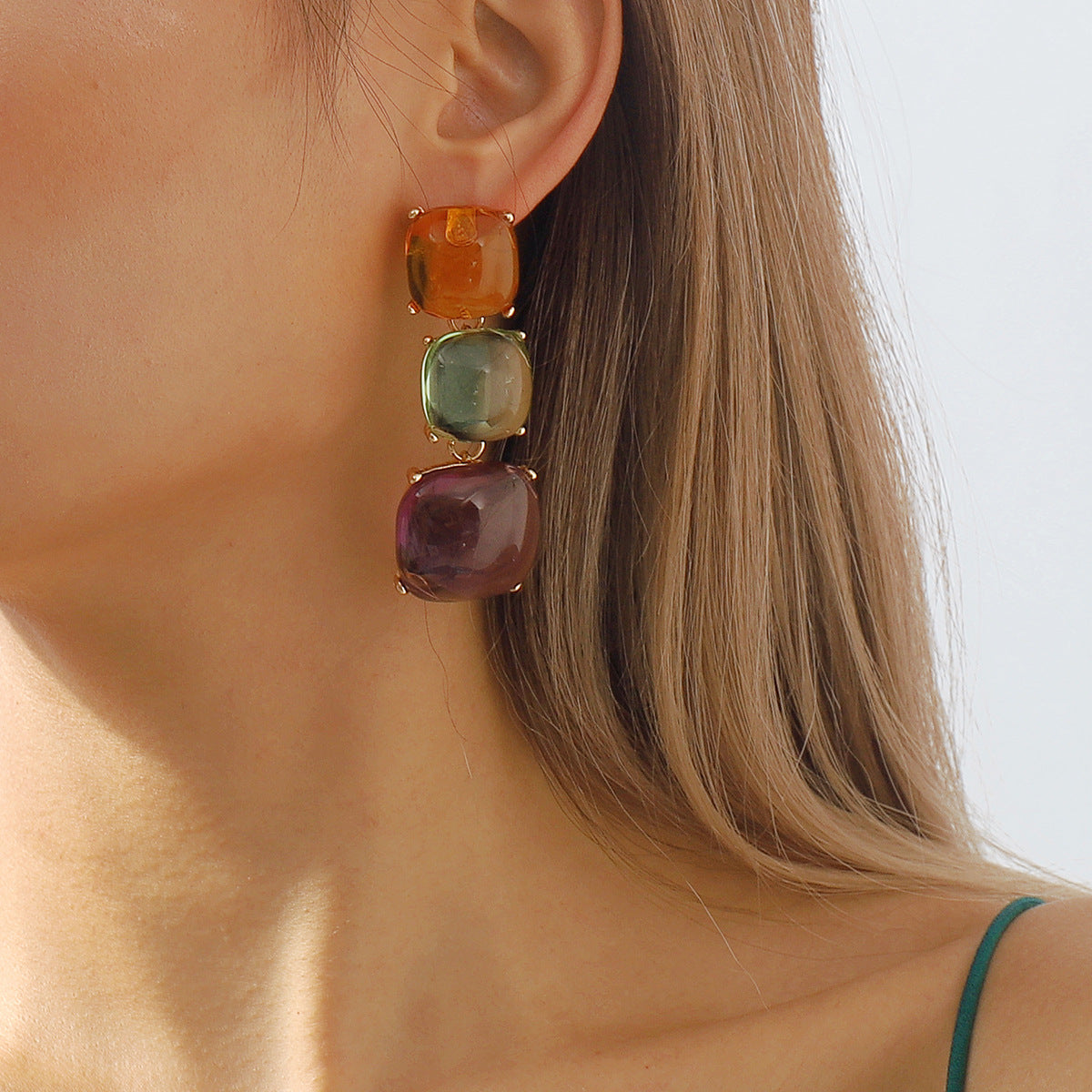 Trendy Accessories ZA Personality Fashion Exaggerated Geometric Resin Colorful Earrings Necklace
