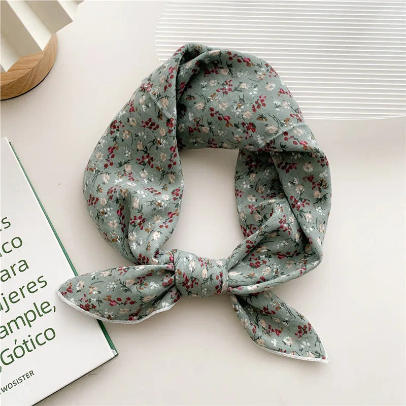 Cotton Linen 55cm Square Scarf Women Kerchief Flower Print Geometric Neckerchief Scarves  Headwrap Bandanas Hairband Headbands