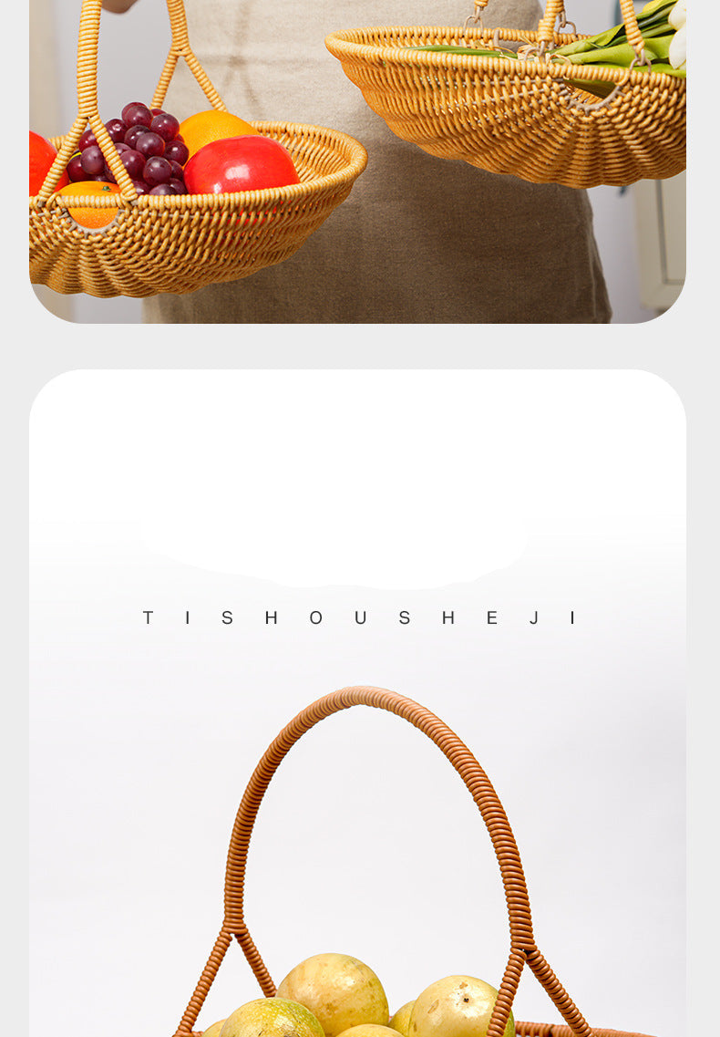 Woven Handheld Basket Picnic Storage Vegetable Fruit Kitchen Living Room Egg Snack Organizer Basket