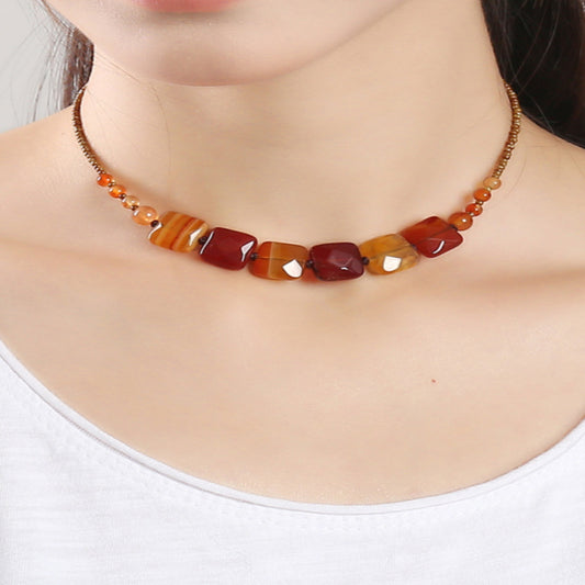 Natural Agate Clavicle Chain Neck Necklace Women's Neck Pattern Neck Chain