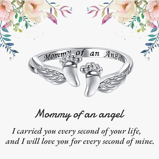 European and American Cross-Border Hot-Selling Mom Angel Ring for Women Sweet Warm Elegant Ring Baby Footprint Fashion Jewelry
