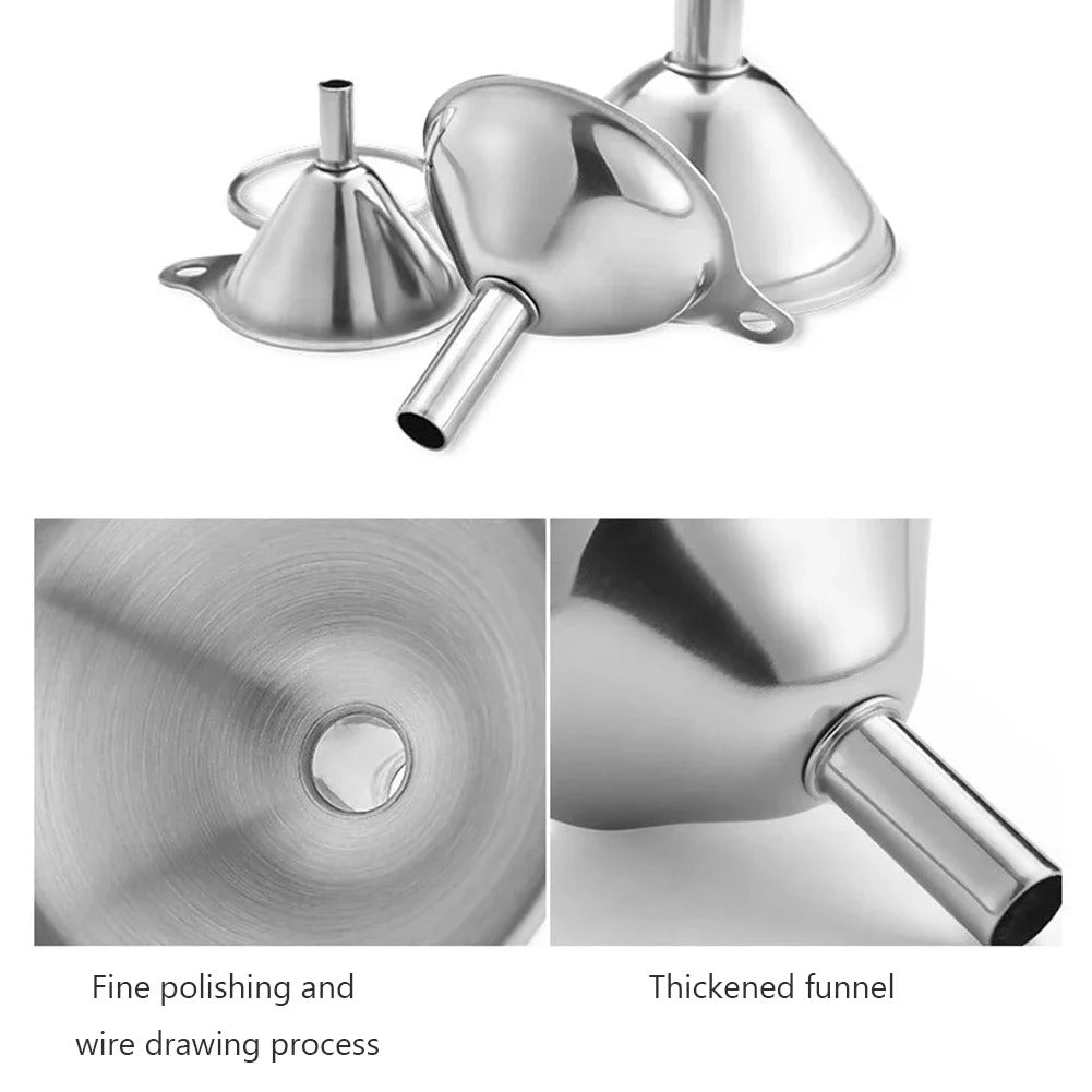 3 Piece Stainless Steel Funnels Set Multipurpose Kitchen Funnel Set for Transferring Liquid Dry Ingredients Powder