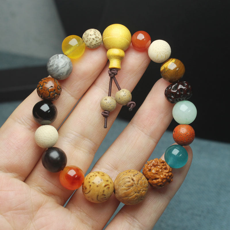 Lingyin New Eighteen Seeds Bodhi Bracelet for Men and Women Couples Bracelet Eighteen Seeds Buddha Beads 18 Seeds Multi-Treasure Bodhi