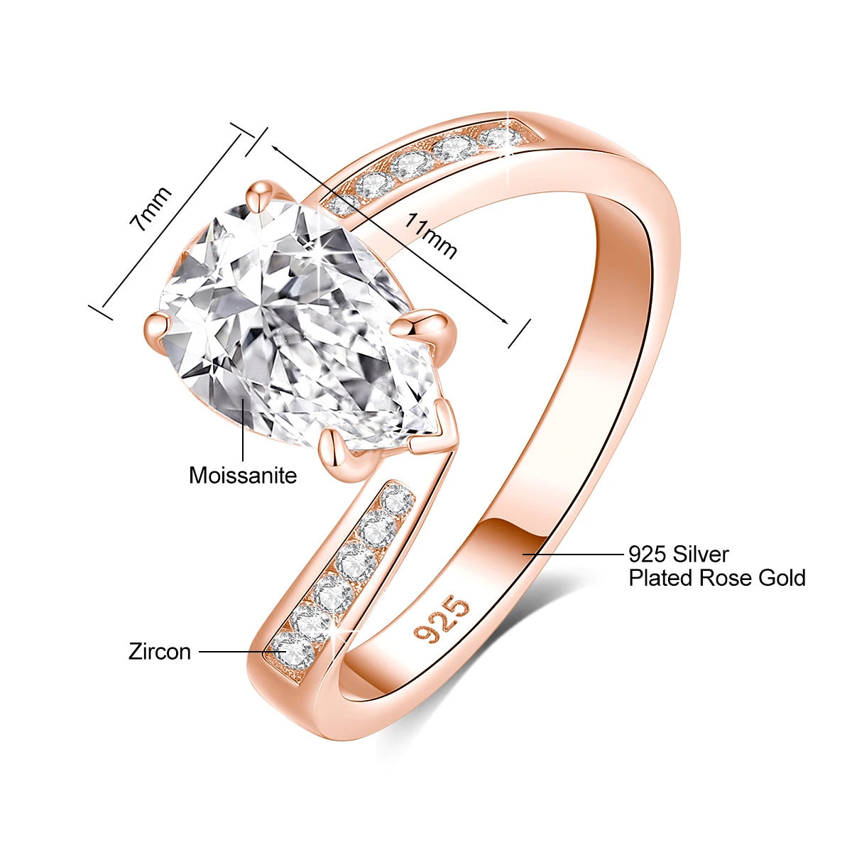 18k Gold Plated Pear Cut Moissanite Rings 3CT 925 Sterling Silver Wedding Band for Women Trendy Engagement Gift Fine Jewelry