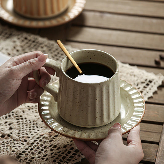 Japanese Retro Exquisite Afternoon Tea Latte Art Striped Coffee Cup and Saucer Ceramic Set Office Milk Breakfast Cup