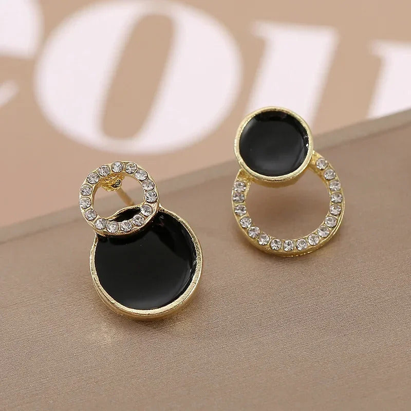 Korean Style Zircon Black Resin Square Ear Studs for Women Elegant Luxury Geometric Earrings 2024 Fashion Trends Jewelry Gifts