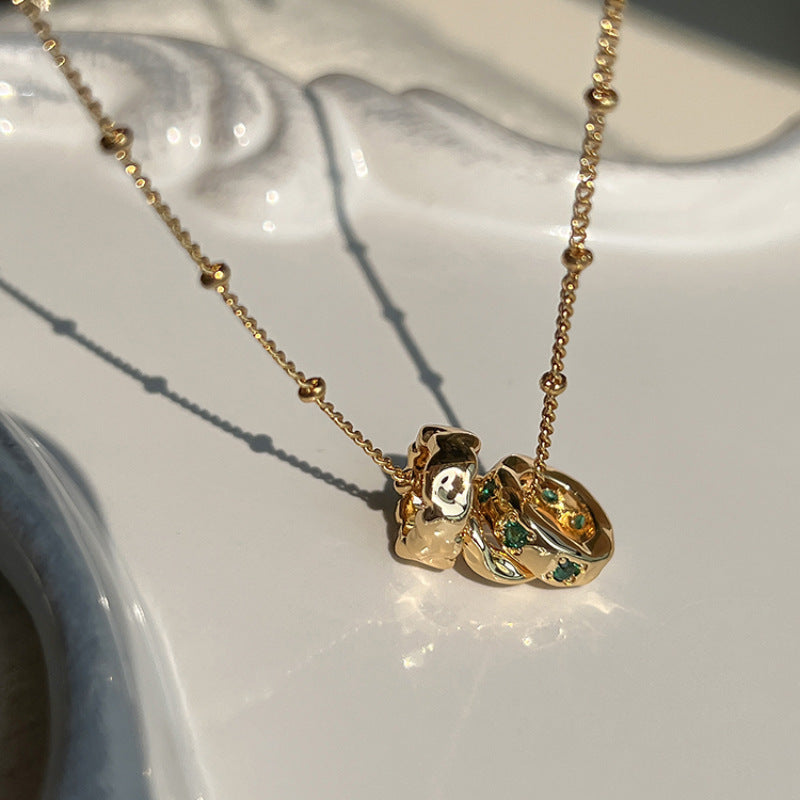 S925 Sterling Silver Detachable Emerald Zircon Necklace Fashion Circle High-end Sense Accessory Collarbone Chain