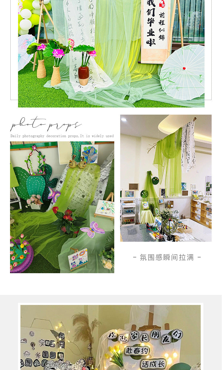 New Chinese Style Green Voile Kindergarten Environment Creation Ink Painting Ancient Style Classroom Ancient Style Scene Layout Background Wall Decoration