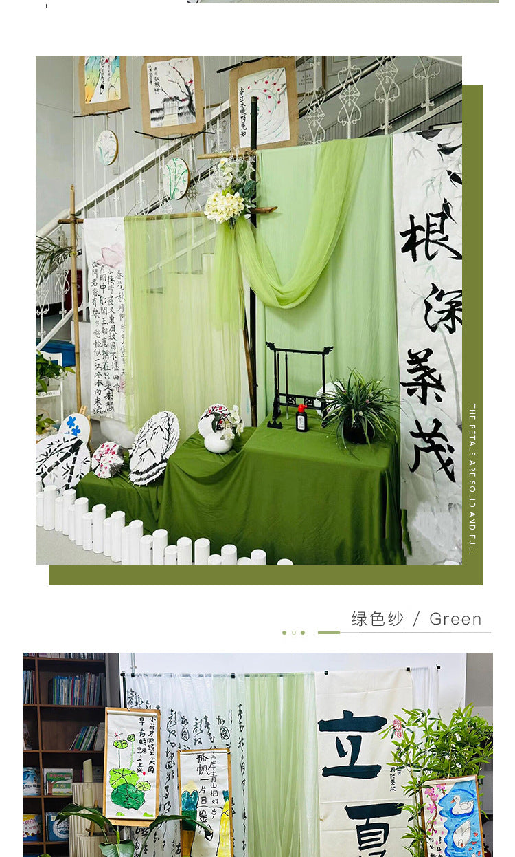 New Chinese Style Green Voile Kindergarten Environment Creation Ink Painting Ancient Style Classroom Ancient Style Scene Layout Background Wall Decoration