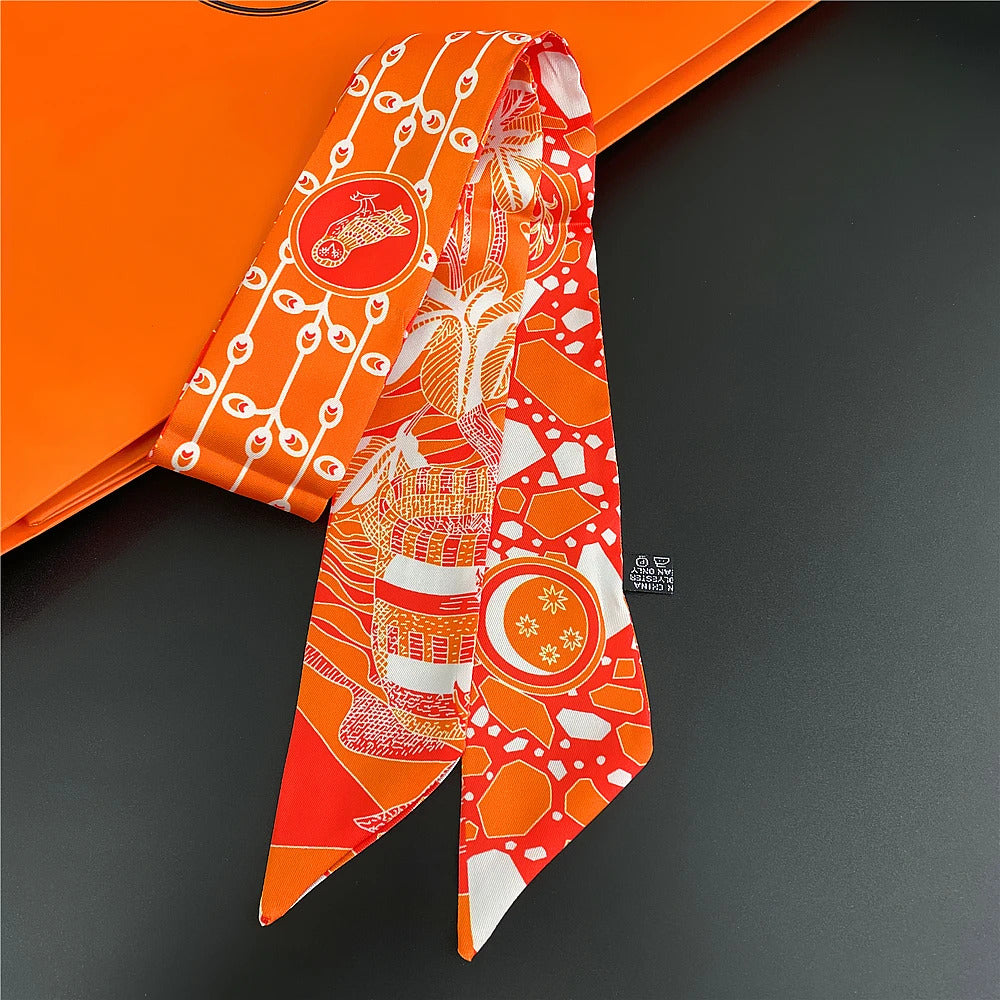 Fashion Women Hair Scarf 2024 New Brand Design Luxury Silk Scarf Fashion Print Headband Skinny Bag Scarves Neckerchief