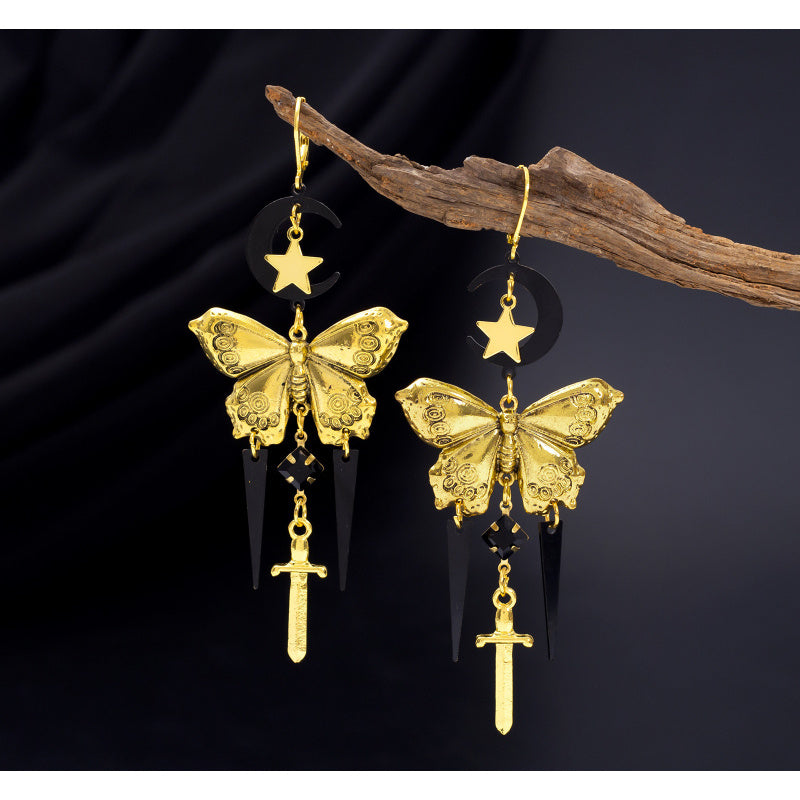 Vintage Distinctive Tassel Star Moon Butterfly Sword New Gothic Tassel Earrings