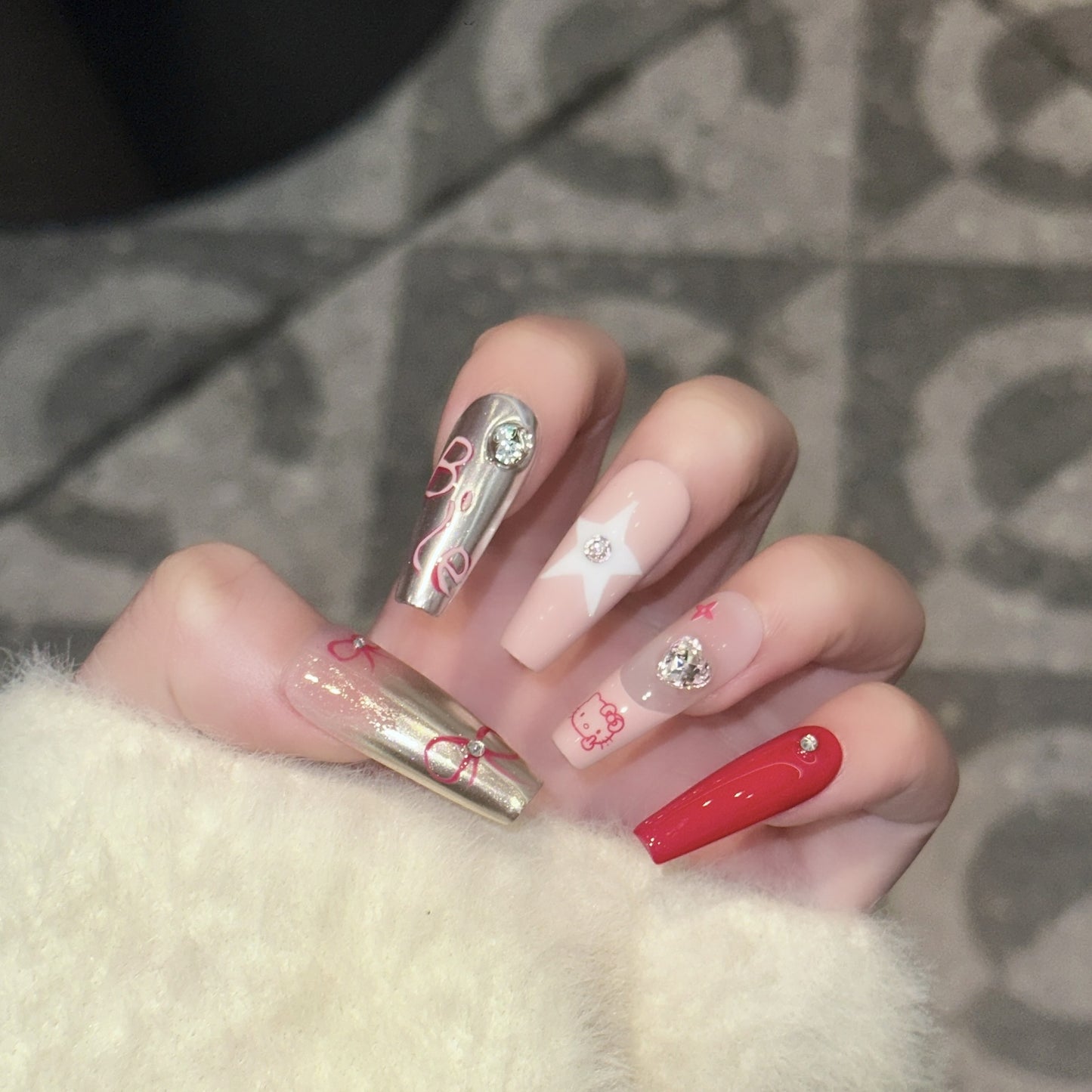 Wear Nail Handmade High Sense Finished Nail Beauty Fake Nail Patch Sweet Cool Hot Girl Cat Manicure Detachable Use