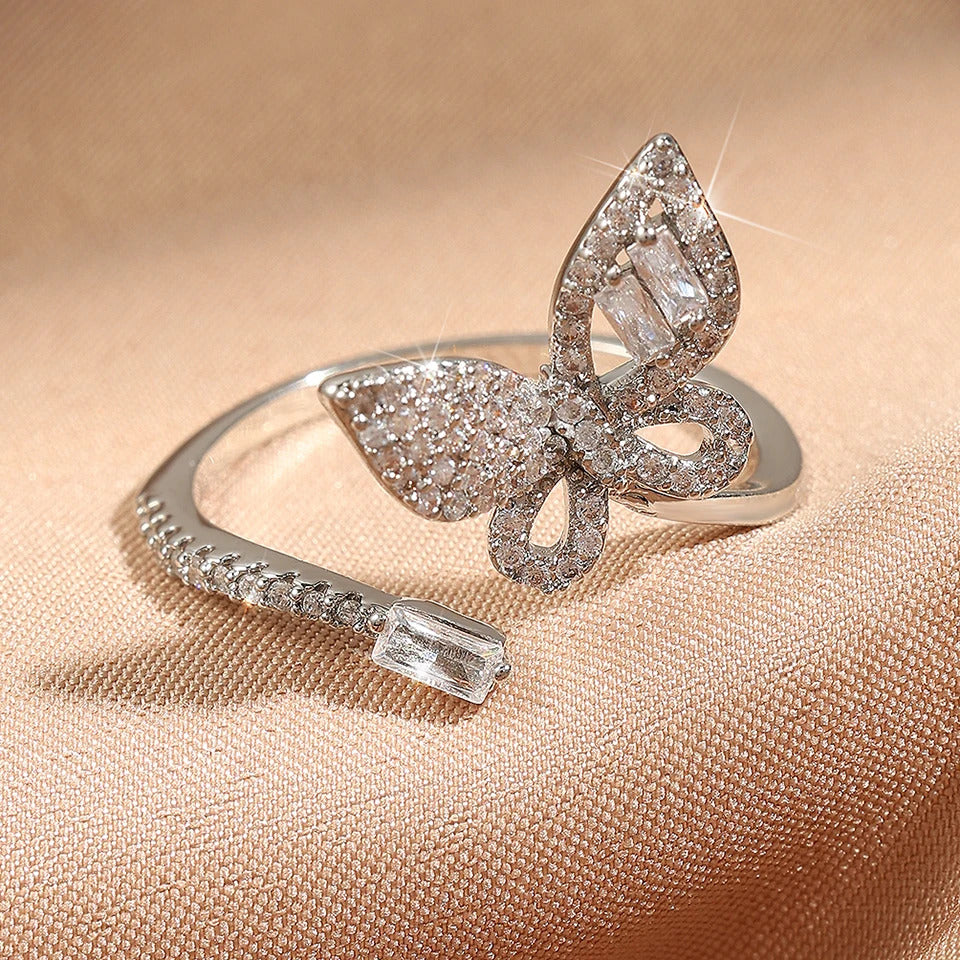 ZAKOL Exquisite Micro Inlay Zircon Butterfly Open Rings for Women Fashion Wedding Party Jewelry