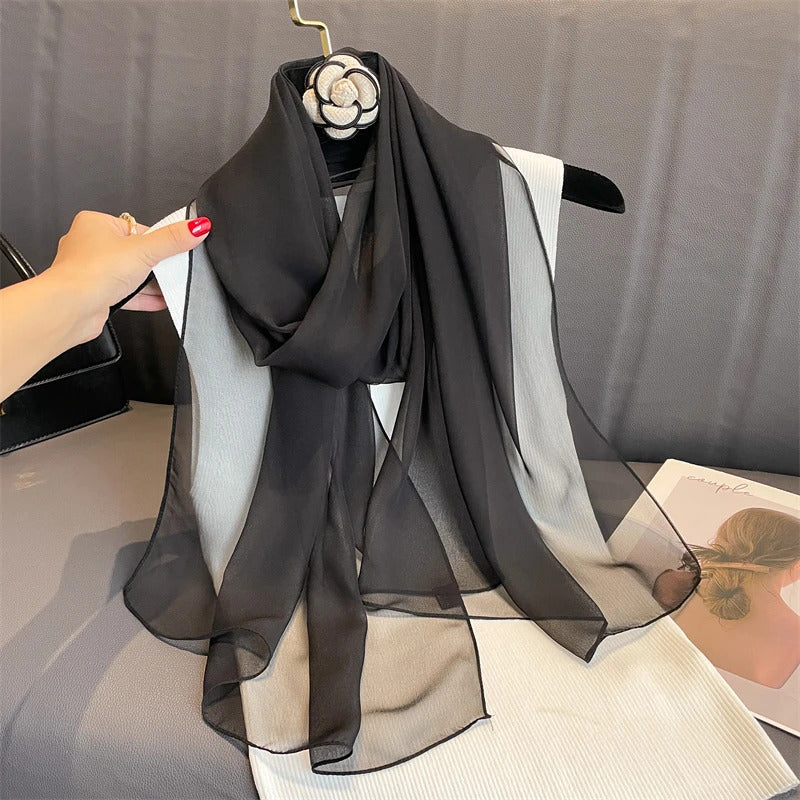 2023 New Fashion Summer Women Soild Color Beach Scarf Silk Shawls Headband Female Headband Wraps Sunscreen Hijab Wholesale