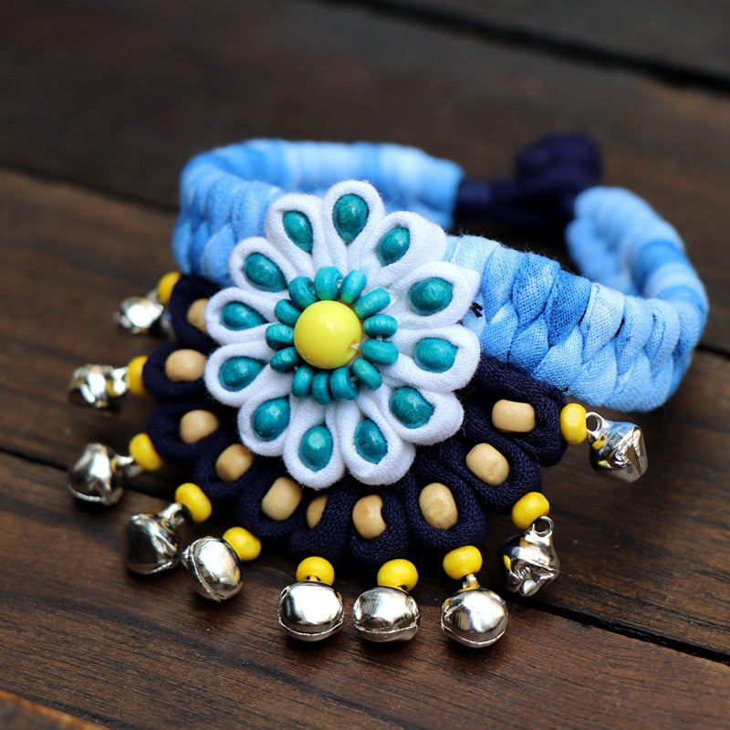 Blue Tie Dye Cloth Bracelet Dali Lijiang Hot Sale Hand-stitched Flower Fabric Bracelet Bracelet