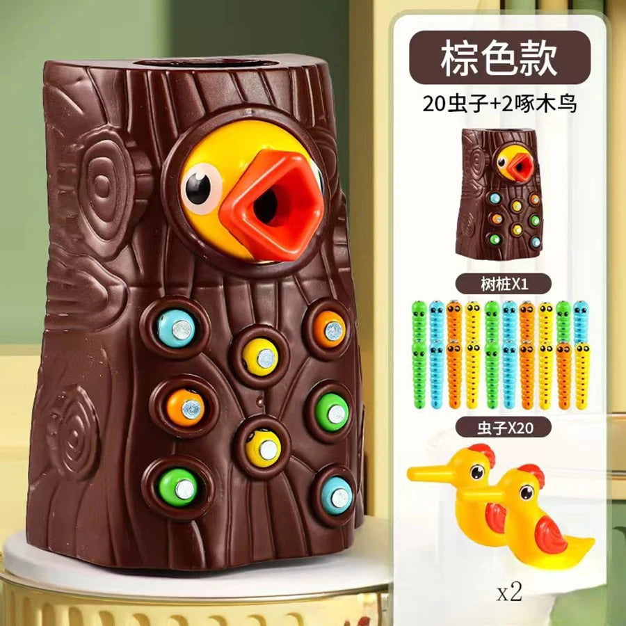 Montessori Educational Toys for Children Woodpecker Catch Worms Toy Toddler Kids Magnetic Games for Babi Development Busy Board