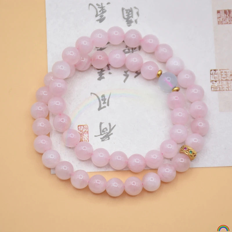 Natural Pink Crystal Double Loop Bracelet 8mm Simple Bracelet with Authentic Protection for Natural Rwbuy Brand Jewelry