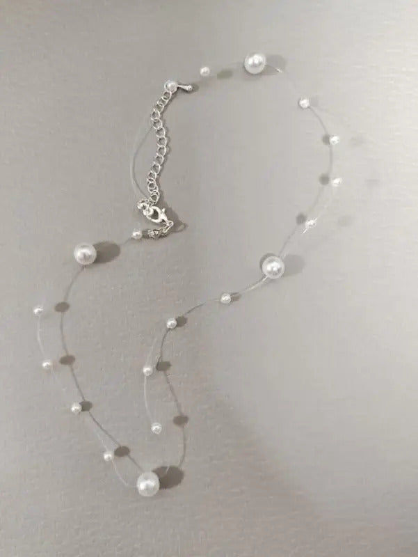 Imitation White Pearl Beaded Chain Necklace Elegant Jewelry for Women