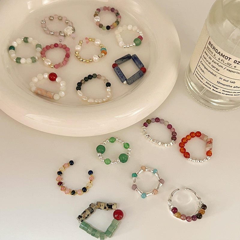 Color Crystal Beaded Ring Niche Design High-grade Finger Ring Light Luxury Elegant All-match Ring Accessories