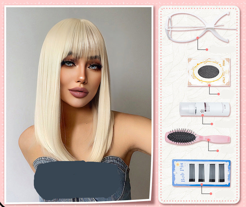 Wholesale European and American Cross-border Wigs Straight Hair Girl Group Daily Natural Full Bangs Full Head Wig Fashion JK Realistic Synthetic Hair