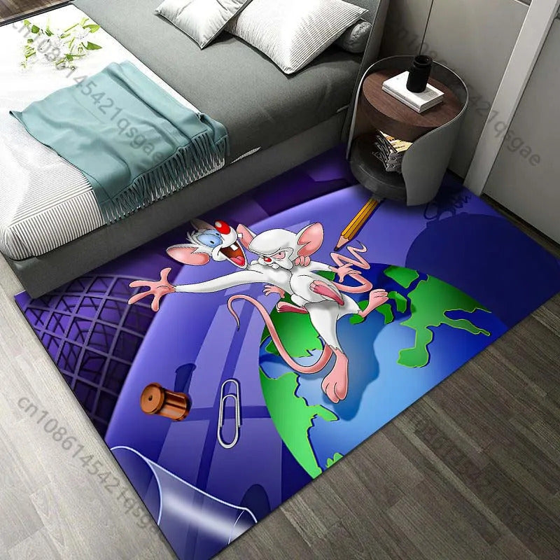 Classic Cartoon Pink The Brain Patter Carpet for Living Room Bedroom Bedside Bathroom Floor Mat Area Rug Sofa Mat Home Decor