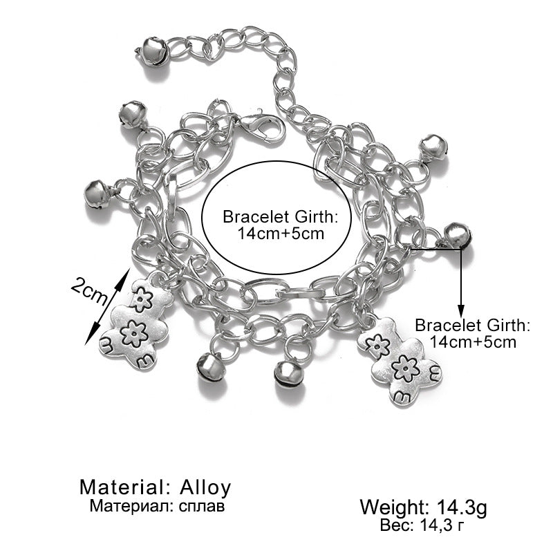 Bear Bracelet Korean Style Design Cold Style Cross Pendant Double Layer Bracelet