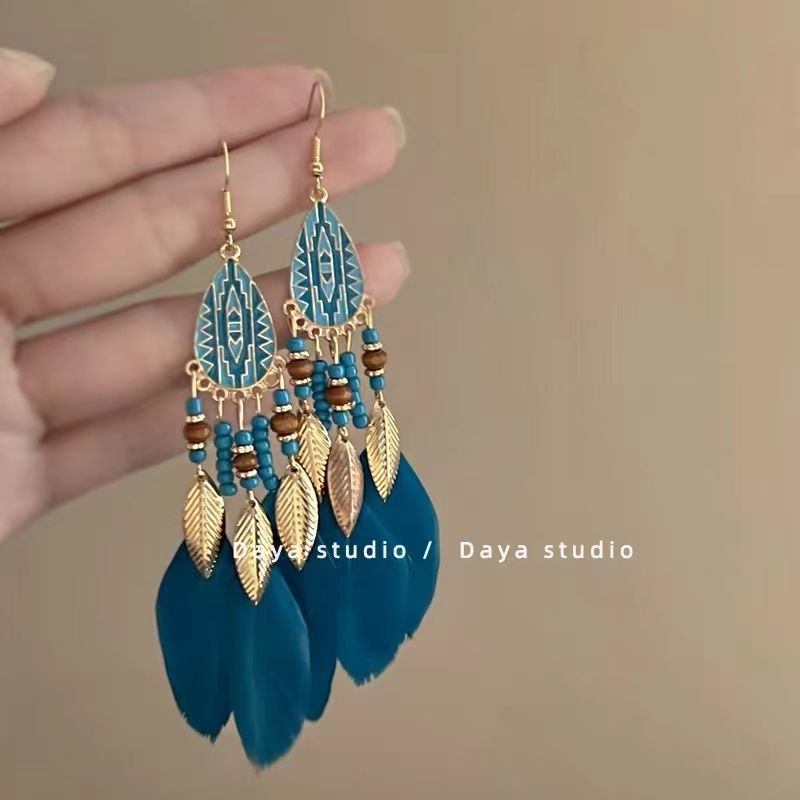 Bohemian Style Earrings Chinese Retro Style Niche Light Luxury Ear Drops Ear Hooks Vacation Style Earrings for Women