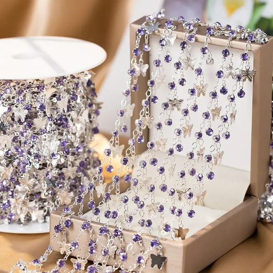 0.5/1M Purple Rhinestone Silver Color Butterfly Copper Chains Necklace Bracelets DIY Jewelry Making Clothing Tassels Accessories