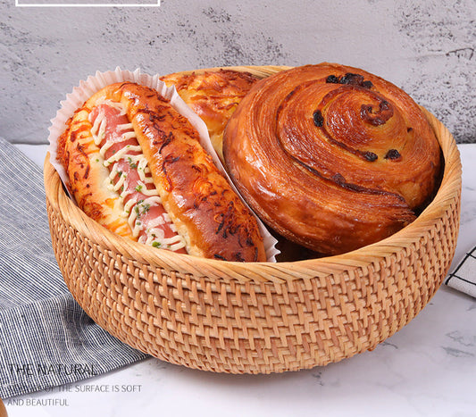 Rattan Handwoven Fruit and Vegetable Basket, Cookie Candy Bread Storage Basket, Living Room Desktop Organizer Storage Basket