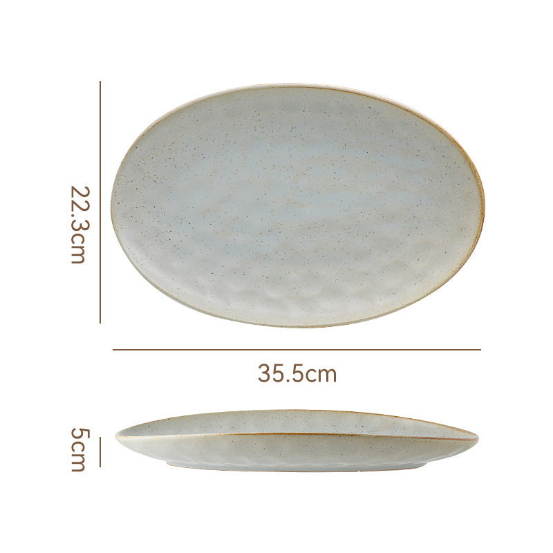 Vintage Coarse Pottery Oval Ceramic Long Plate Restaurant Home Large Capacity Personalized Fish Plate Sushi Pastry Dessert Display Plate