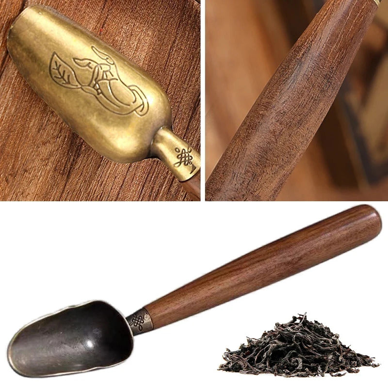 Alloy Ebony Coffee Scoops Tea Spoon Natural Wood Retro Tea Leaves Shovel KongFu Tea Ceremony Accessories Coffee Bean Spoons