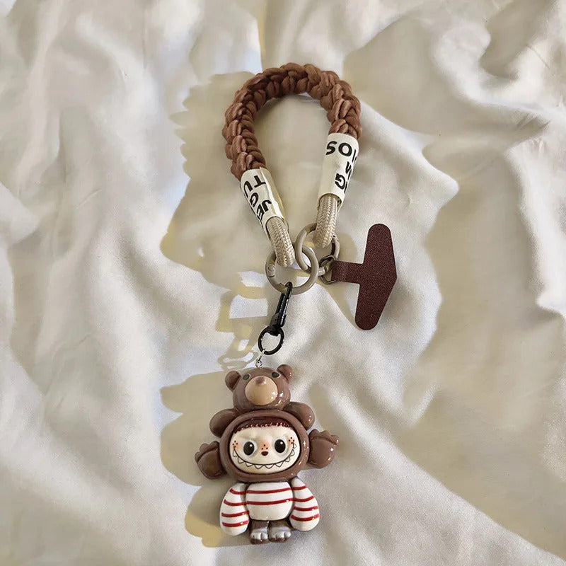 Cartoon Labubu Cartoon Cute Pendant Mobile Phone Lanyard Braided Keychain Backpack Decoration Wristband Decoration Toy Gift