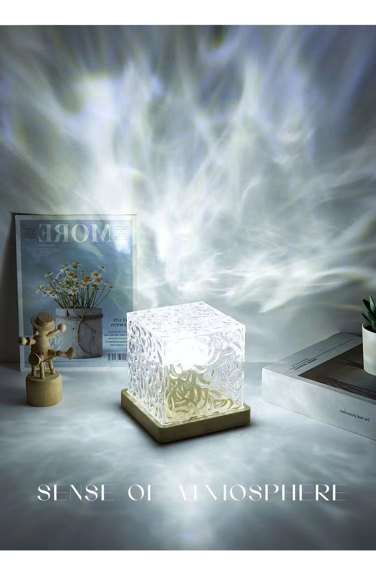 Square Water Ripple Atmosphere Lamp Night Light Creative Gift for Girls Bedside Bedroom Flame Aurora Dynamic Table Lamp
