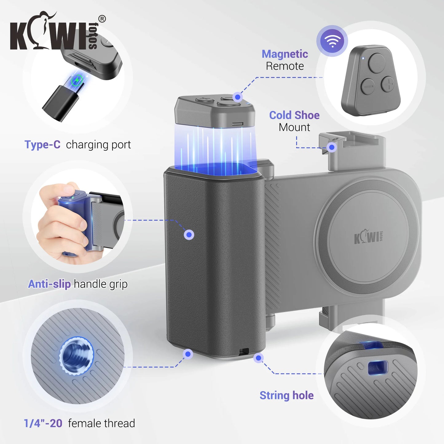 Magnetic Phone Camera Grip Handle with Zoom Funtion For Android Smartphone Magsafe Camera Handle Bluetooth Bracket for iPhone 16