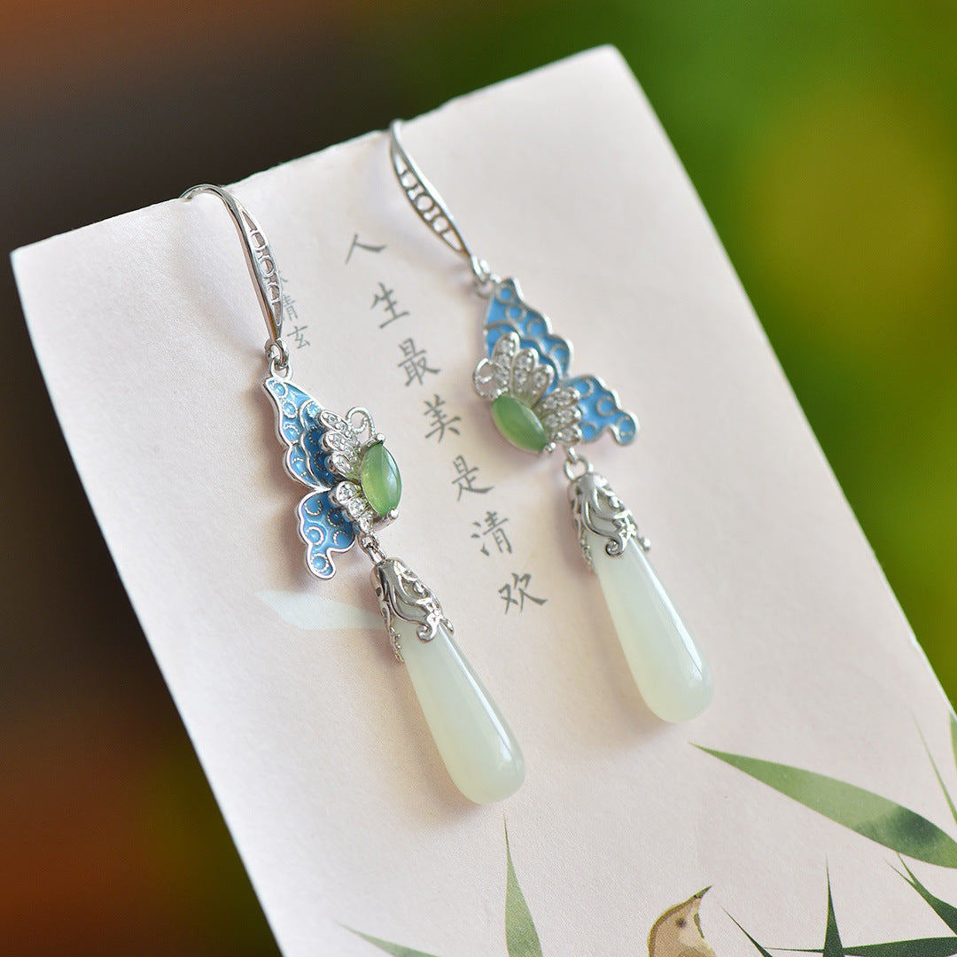 Chinese Style Hanfu Accessories 2025 New Water Drop Earrings for Women New Chinese Style Retro Colorful Butterfly Earrings