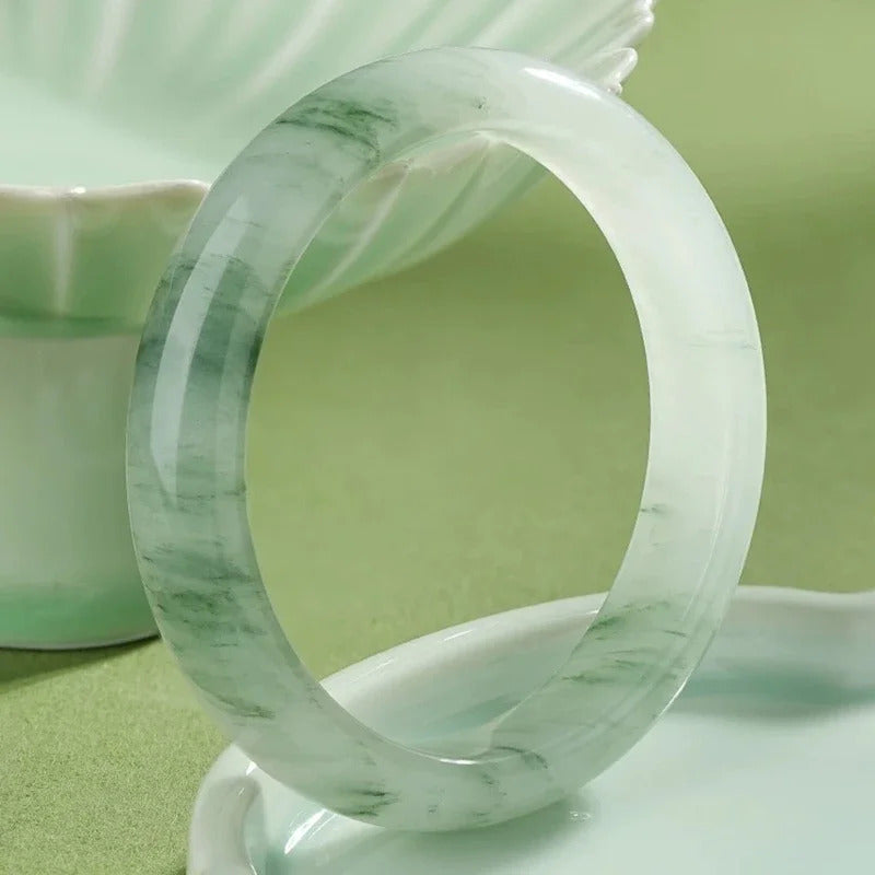 Natural Tianshan Jade Bracelet Gold Silk Jade Ice Transparent Green Jewelry Bracelet