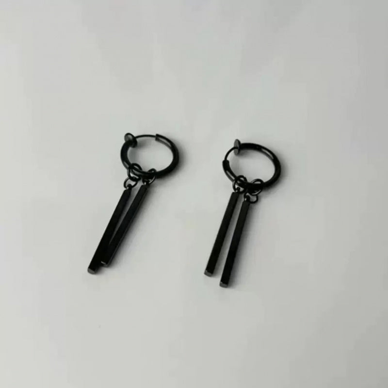 Rectangular Stick Double Stick Earrings Men's Titanium Steel Long Bar Ear Clips Women's Niche Simple High-end Accessories Jewelry