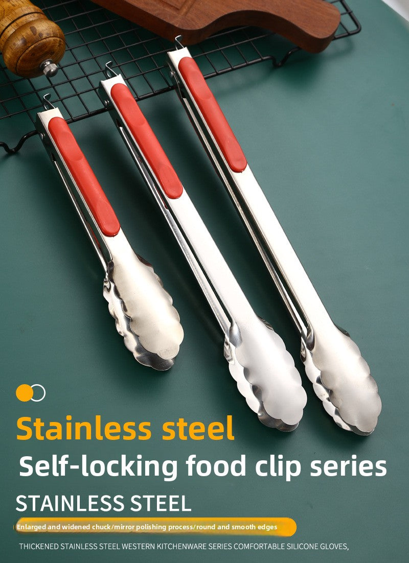 Stainless Steel Food Tongs Thickened Anti-scald Kitchen Tools Wholesale Buffet Bread Tongs BBQ Steak Food Tongs