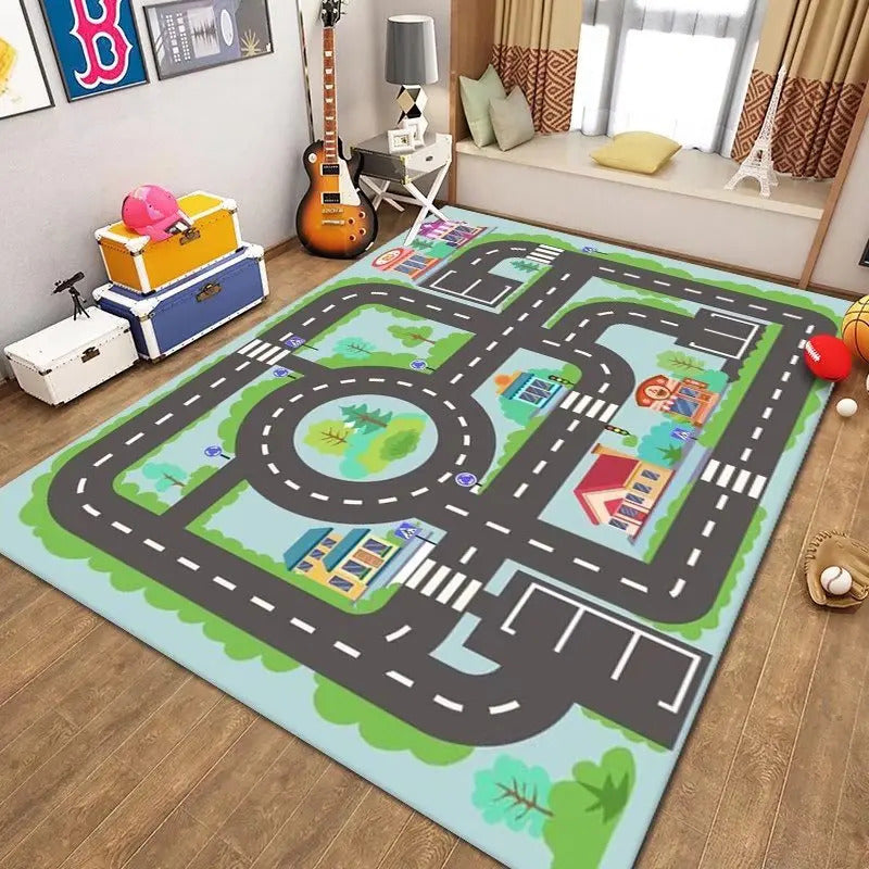Thickened Flannel Carpet Living Room Children's Bedroom Decoration Floor Rug Cartoon Road Play Mat Soft Tatami Carpets Non-slip