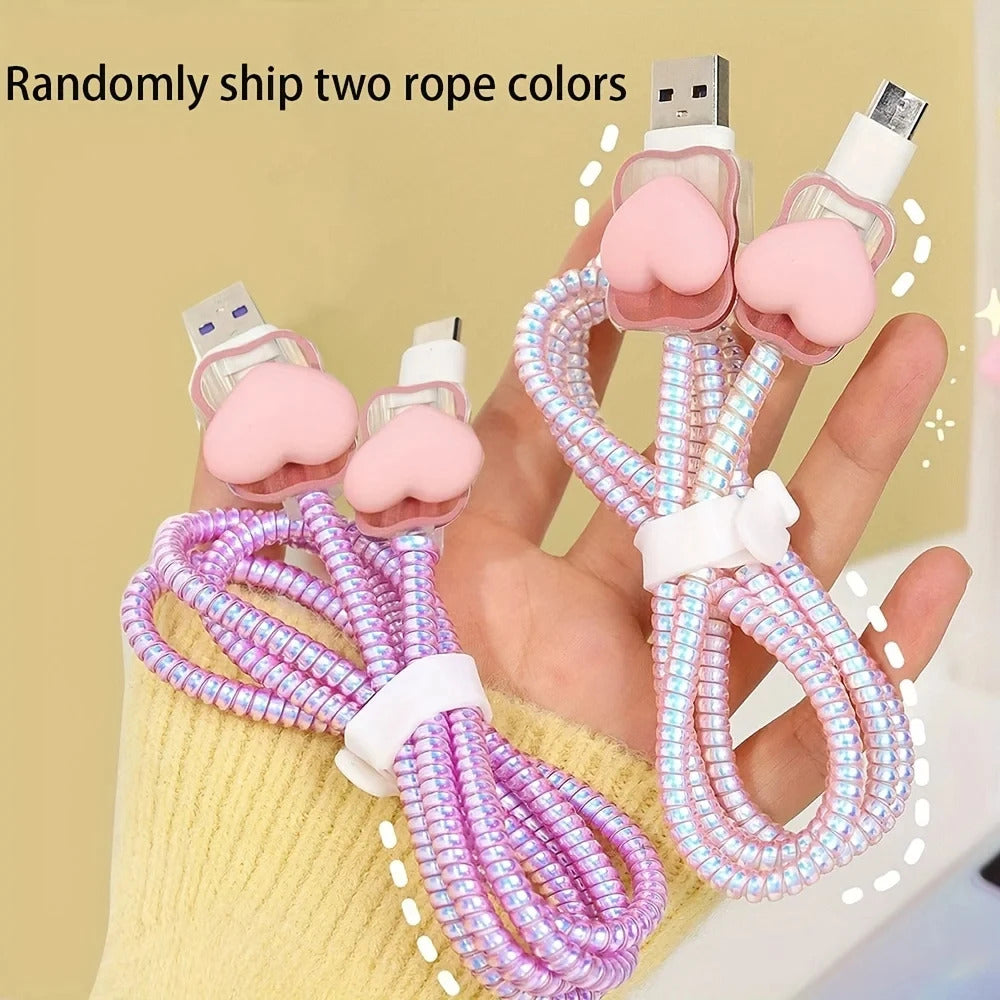 Charger Protector Cable Organiser for iPhone 14 13 Pro Max 18W 20W 3D Cartoon Love Heart Data Cable Management Cord Winder Kit
