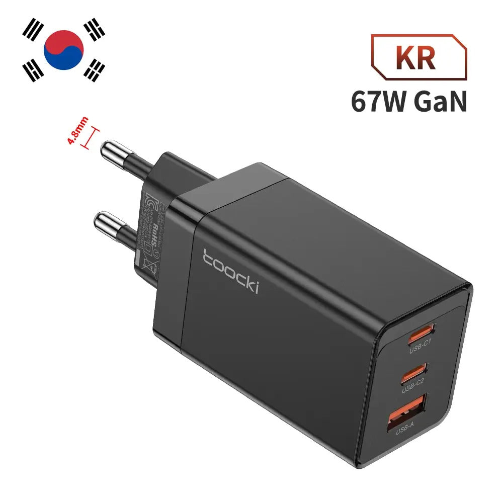 Toocki 67W GaN USB C Charger QC4.0 65W PD 3.0 Type C Fast Charger Quick For iPhone 16 15 14 13 Pro Samsung Xiaomi Huawei MacBook