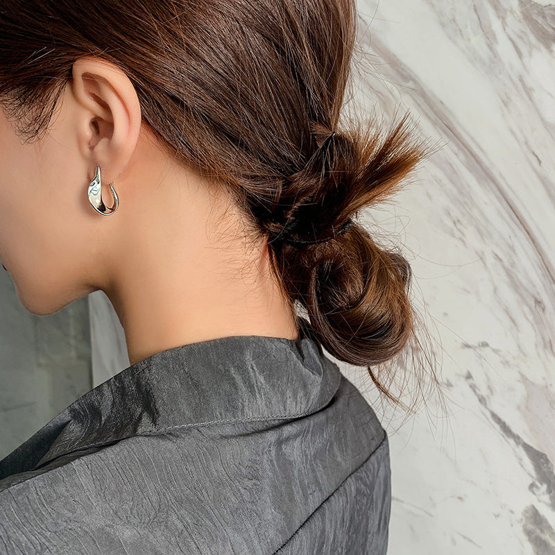 Metal Big Circle Earrings Women's Hong Kong Fashion Women's Ear Jewelry S925 Silver Needle