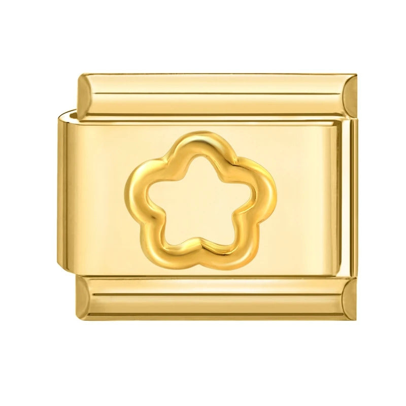 Fashion Pet Heart Flowers Sun Moon Zircon Gold Color Italian Charm Links Stainless Steel Fit 9mm Bracelet Jewelry DIY Making