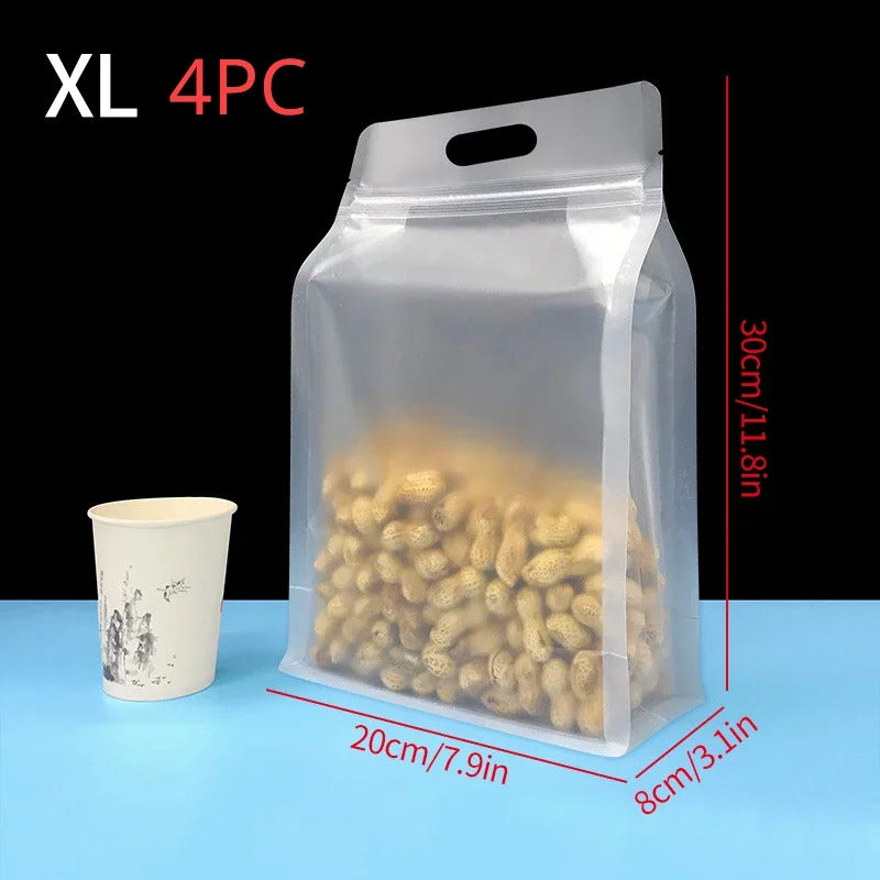 4PC PET Food Storage Bag Stand Up Zip Shut Bags Reusable Ziplock Saran Wrap Plastic Bags Leakproof Food Fresh-keeping Packaging