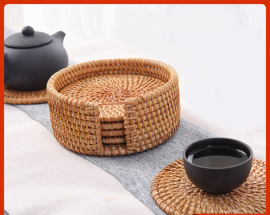 In Stock Vietnam Rattan Coaster Handmade Round Tabletop Tea Coaster Autumn Rattan Dining Table Western Food Mat Heat Insulation Tea Set Accessories