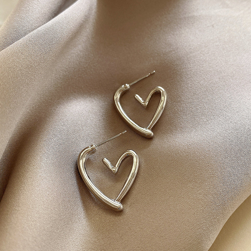 925 Silver Needle Hong Kong Style Retro Metal Earrings Women's High-Grade Geometric Simple Bracelet Ear Clip All-Match Exaggerated Commuter Earrings