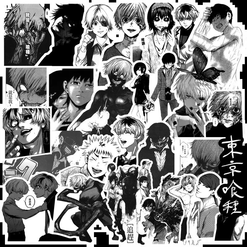 65Pcs Tokyo Ghoul √A Animation Peripheral Stickers Diary Supplies Cartoon Graffiti Decals Decorative Phone Case Handbag Luggage
