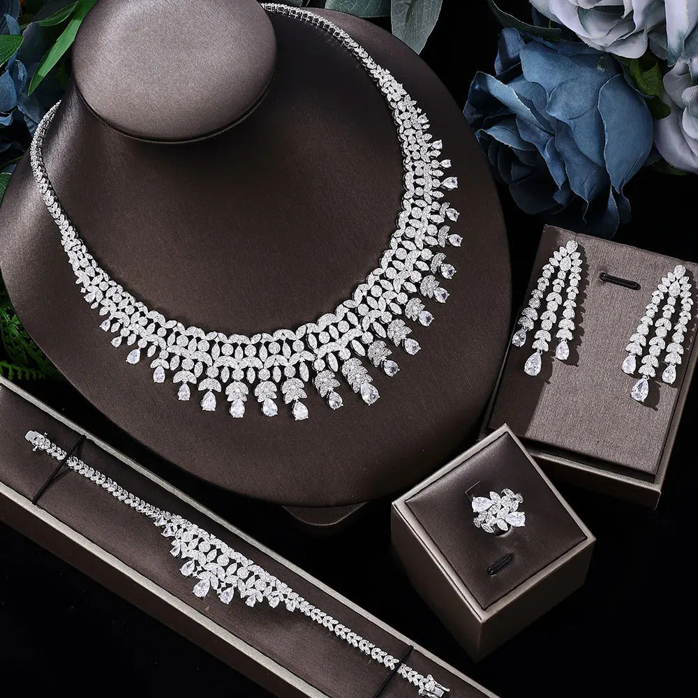 2024 New 4-piece Bride Zirconia Full Set Women's Party Jewelry Set Dubai Nigeria Crystal Wedding Jewelry Set