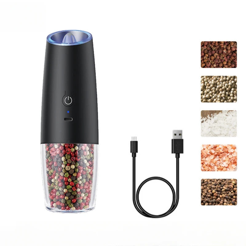 USB Rechargeable Electric Salt and Pepper Grinder Adjustable Coarseness Large Capacity Auto Spices Grinders Kitchen Cooking Tool